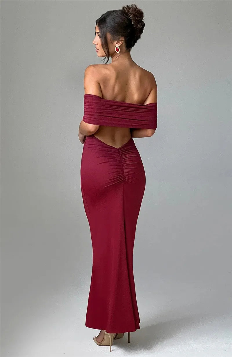 Elegant Dresses- Off-Shoulder Backless Gown - Mermaid Ruched Back Evening Dress- - Pekosa Women Fashion