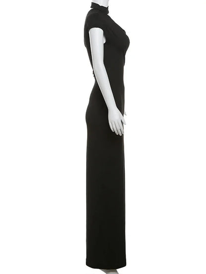 Elegant Dresses- Sheath Gown with One-Shoulder Choker for Evening Events- - Pekosa Women Fashion