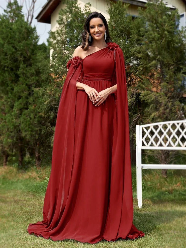 Elegant Dresses- Draping Chiffon One-Shoulder Gown for Elegant Evenings- - Pekosa Women Fashion