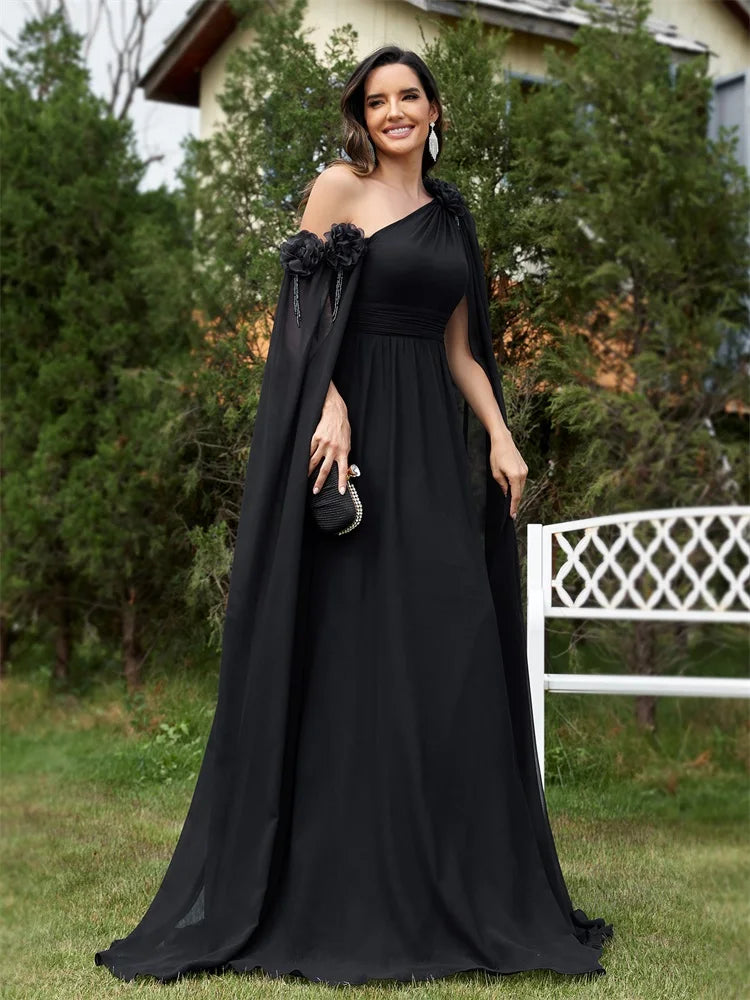 Elegant Dresses- Draping Chiffon One-Shoulder Gown for Elegant Evenings- - Pekosa Women Fashion