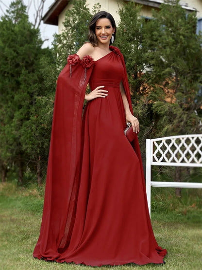 Elegant Dresses- Draping Chiffon One-Shoulder Gown for Elegant Evenings- - Pekosa Women Fashion