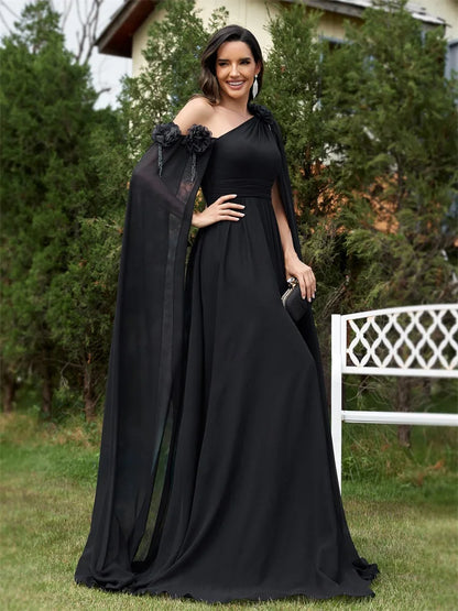 Elegant Dresses- Draping Chiffon One-Shoulder Gown for Elegant Evenings- - Pekosa Women Fashion