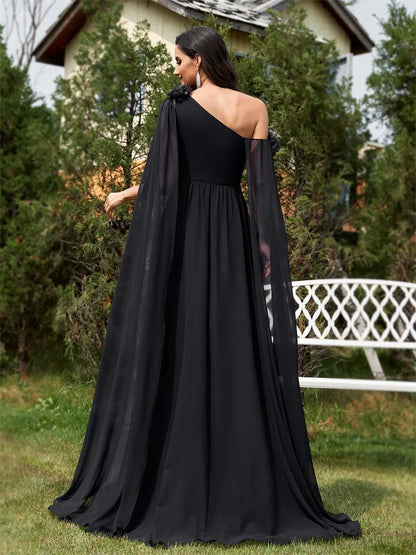 Elegant Dresses- Draping Chiffon One-Shoulder Gown for Elegant Evenings- - Pekosa Women Fashion