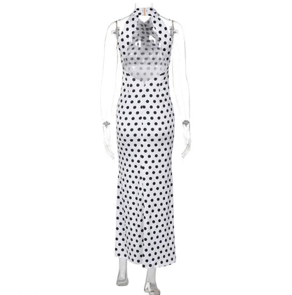 Elegant Dresses- Women's Wedding Mermaid Maxi Dress with Polka Dot Halter- - Pekosa Women Fashion