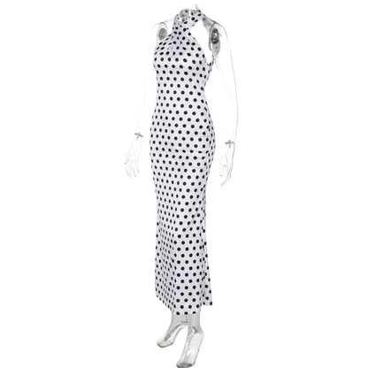 Elegant Dresses- Women's Wedding Mermaid Maxi Dress with Polka Dot Halter- - Pekosa Women Fashion