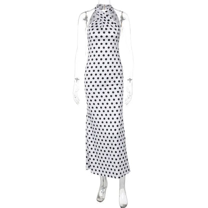 Elegant Dresses- Women's Wedding Mermaid Maxi Dress with Polka Dot Halter- - Pekosa Women Fashion