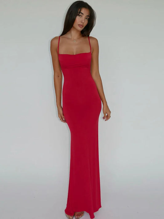 Elegant Dresses- Red Evening Gown with Elegant Details for Weddings and Galas- Red- Pekosa Women Fashion