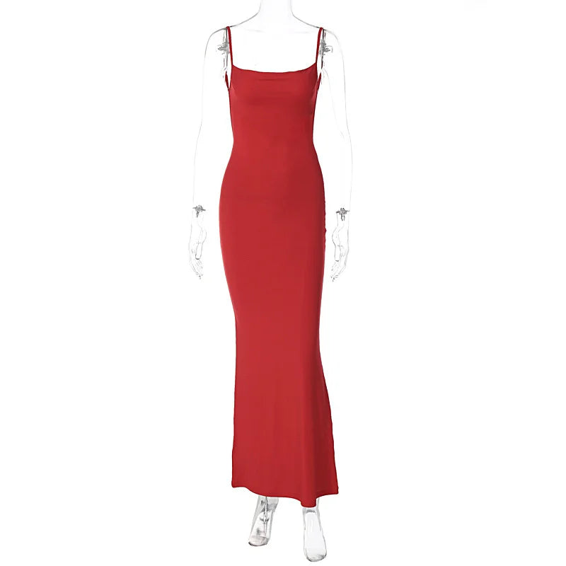 Elegant Dresses- Red Evening Gown with Elegant Details for Weddings and Galas- - Pekosa Women Fashion