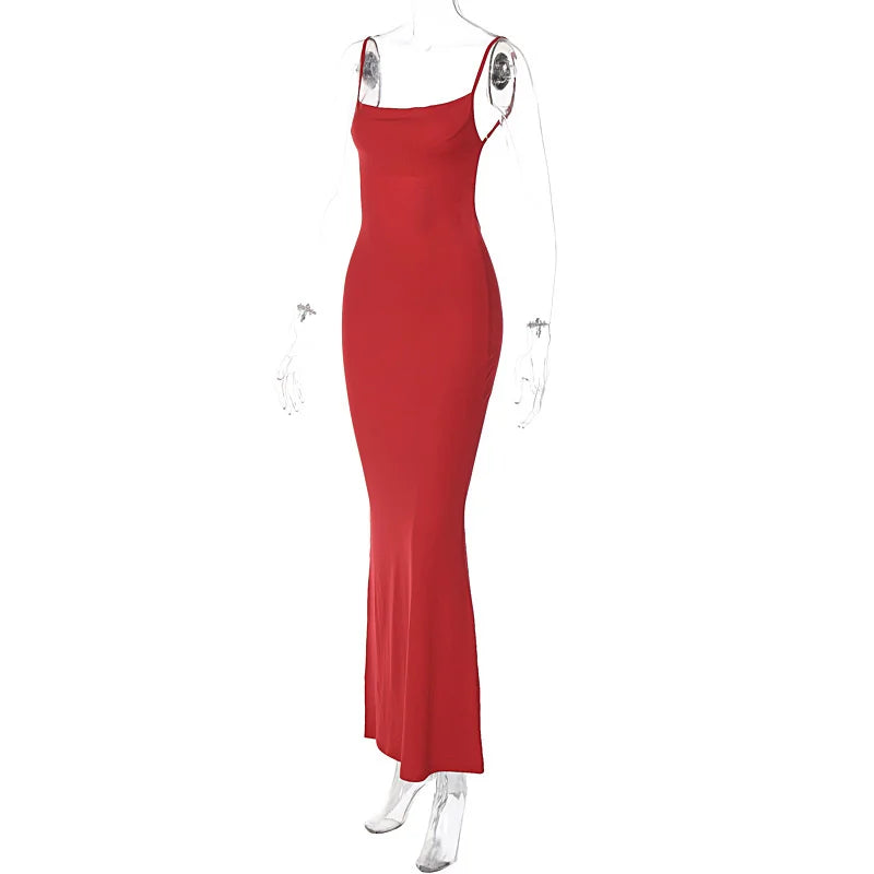 Elegant Dresses- Red Evening Gown with Elegant Details for Weddings and Galas- - Pekosa Women Fashion