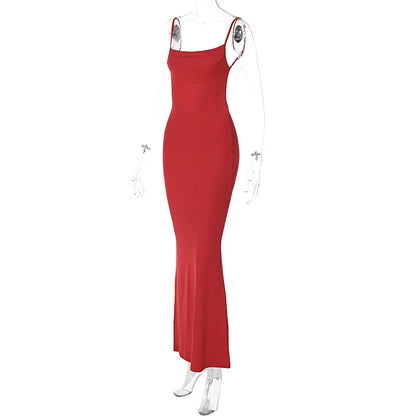 Elegant Dresses- Red Evening Gown with Elegant Details for Weddings and Galas- - Pekosa Women Fashion