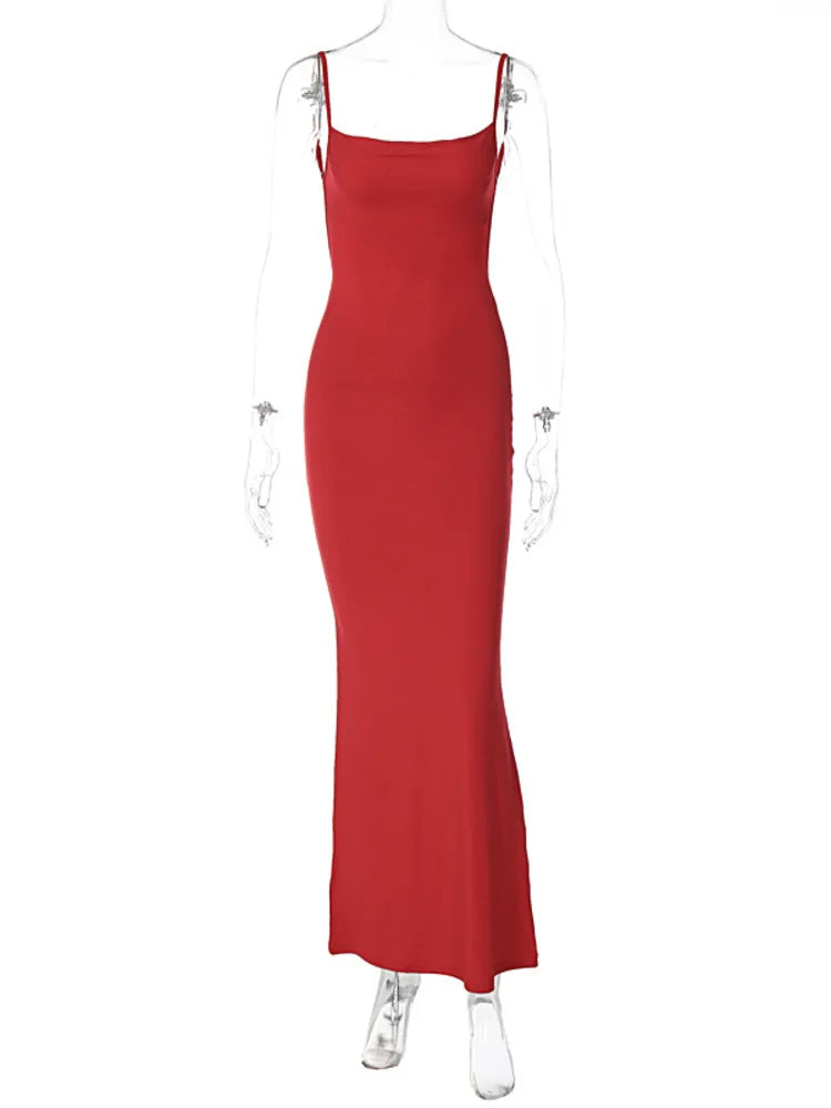 Elegant Dresses- Red Evening Gown with Elegant Details for Weddings and Galas- - Pekosa Women Fashion