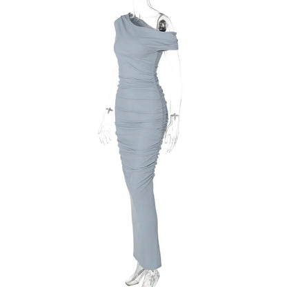 Elegant Dresses- One-Shoulder Evening Sheath Dress with Ruched Details- - Pekosa Women Fashion