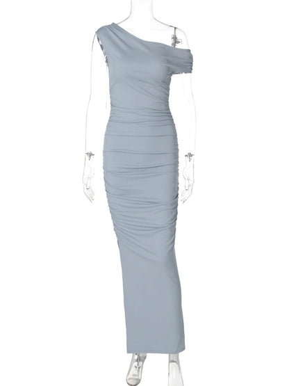 Elegant Dresses- One-Shoulder Evening Sheath Dress with Ruched Details- - Pekosa Women Fashion