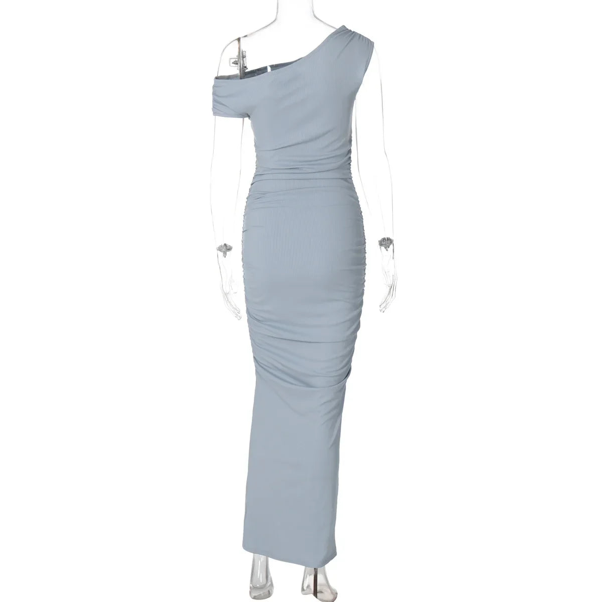 Elegant Dresses- One-Shoulder Evening Sheath Dress with Ruched Details- - Pekosa Women Fashion