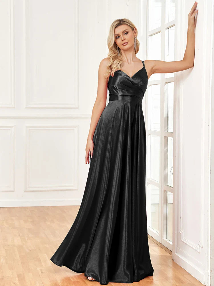 Elegant Dresses- Satin Evening Gown for Formal Events- - Pekosa Women Fashion