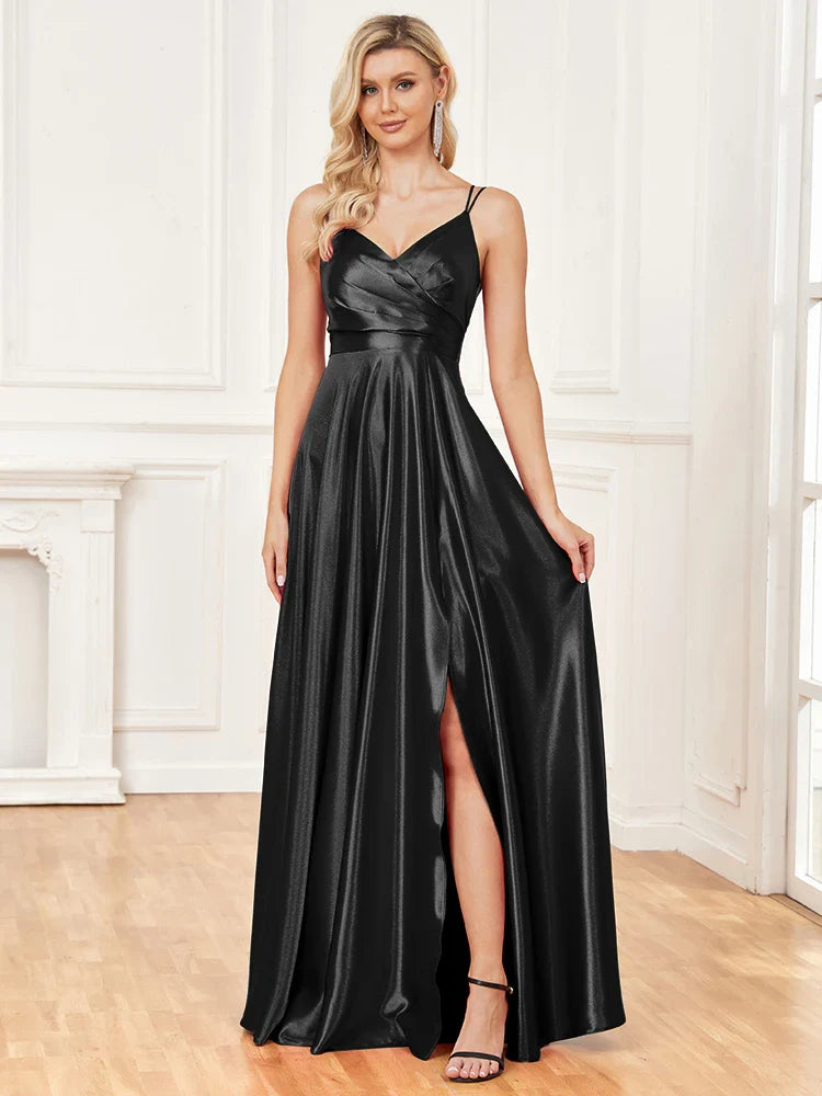 Elegant Dresses- Satin Evening Gown for Formal Events- - Pekosa Women Fashion