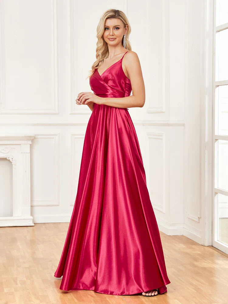 Elegant Dresses- Satin Evening Gown for Formal Events- - Pekosa Women Fashion