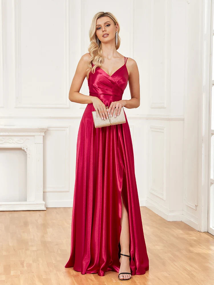 Elegant Dresses- Satin Evening Gown for Formal Events- - Pekosa Women Fashion