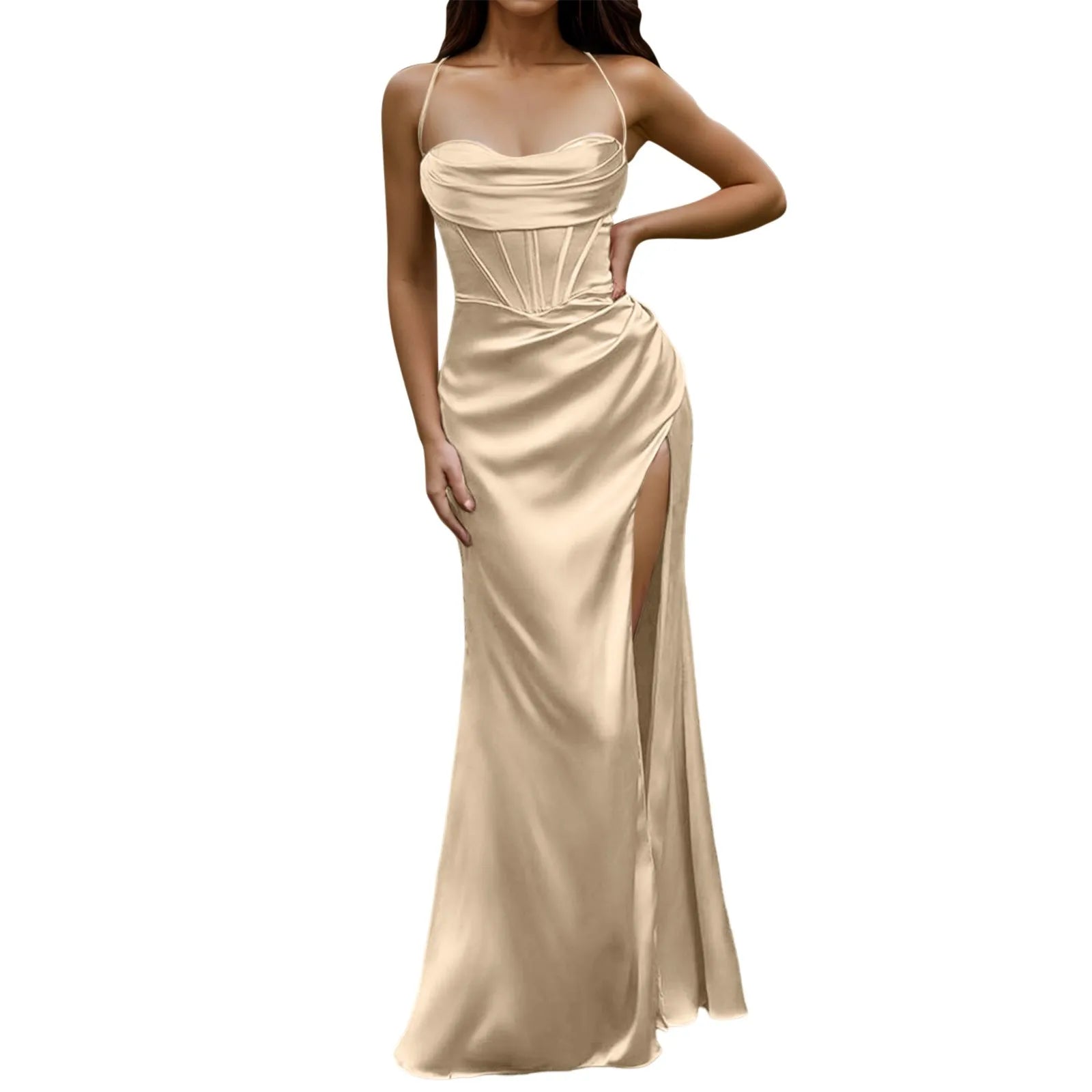 Elegant Dresses- Elegant Extravagance Satin Silk Finish Gown Dress for Gala Events- - Pekosa Women Fashion