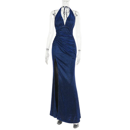 Elegant Dresses- Sparkle Halter V-Neck Mermaid Gown - Elegant Slit Evening Dress- - Pekosa Women Fashion