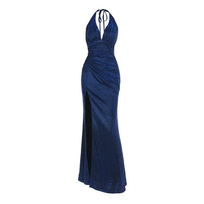 Elegant Dresses- Sparkle Halter V-Neck Mermaid Gown - Elegant Slit Evening Dress- - Pekosa Women Fashion