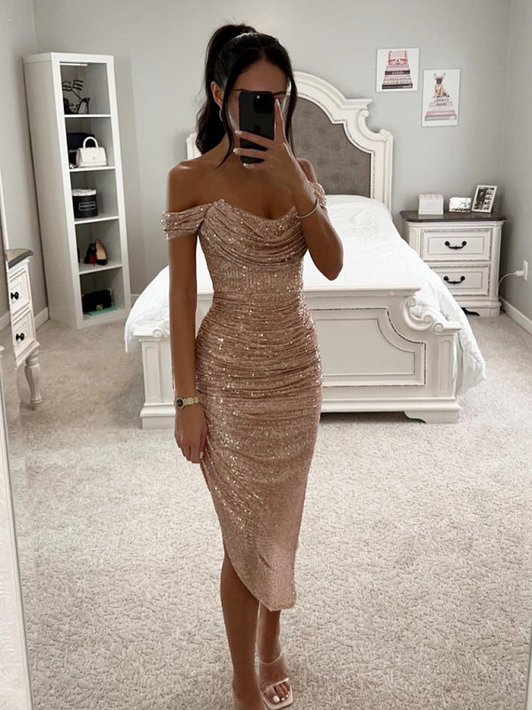 Elegant Dresses - Sparkly Party Off-Shoulder Starter Dress