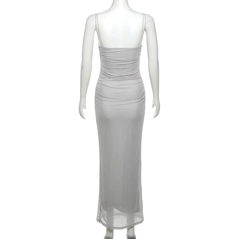 Elegant Dresses- Mesh Square-Neck Evening Gown Dress for Formal Occasions- - Pekosa Women Fashion