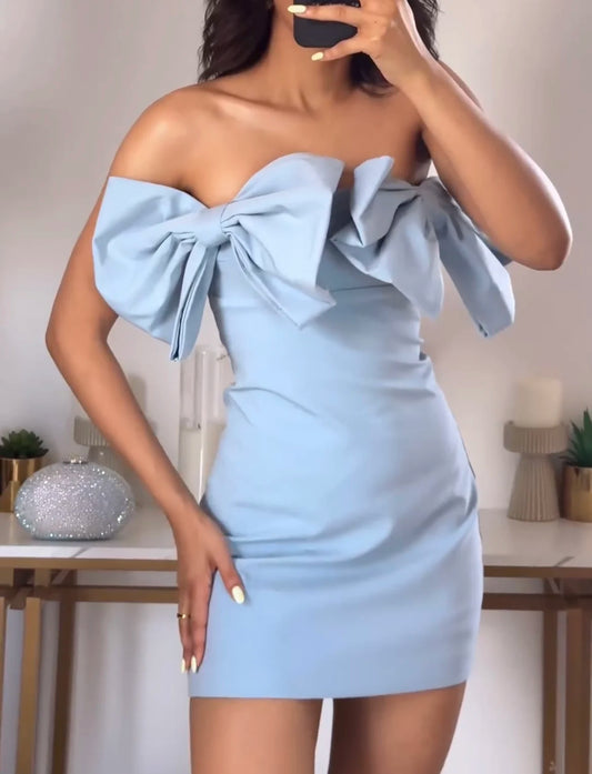 Elegant Dresses - Strapless Blue Mini Dress for Wedding Guests