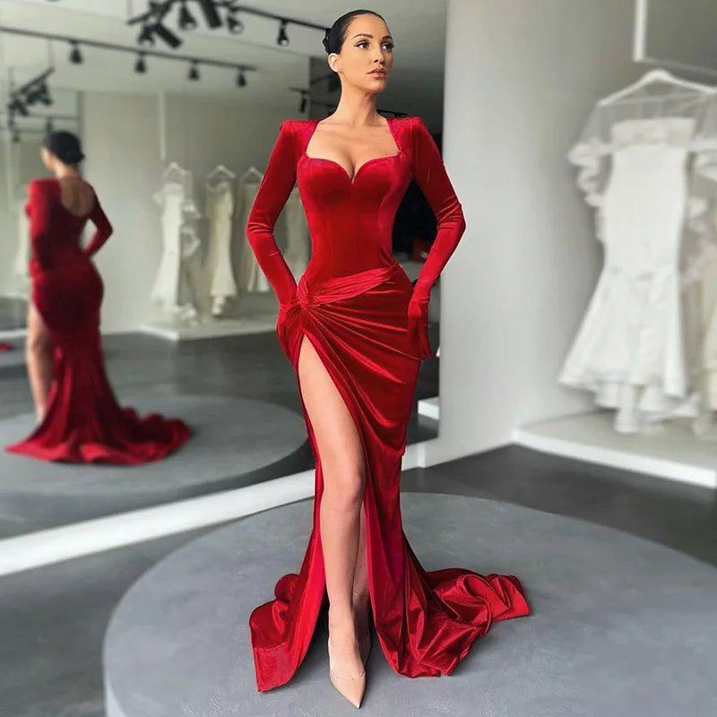 Elegant Dresses - Velvet Gown Evening Dress for Winter Galas