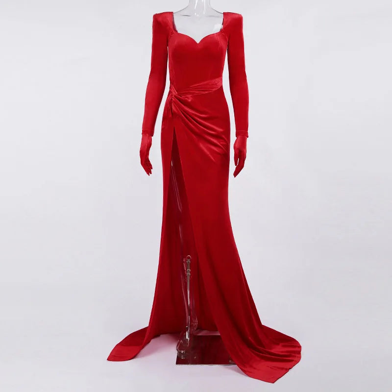 Elegant Dresses - Velvet Gown Evening Dress for Winter Galas