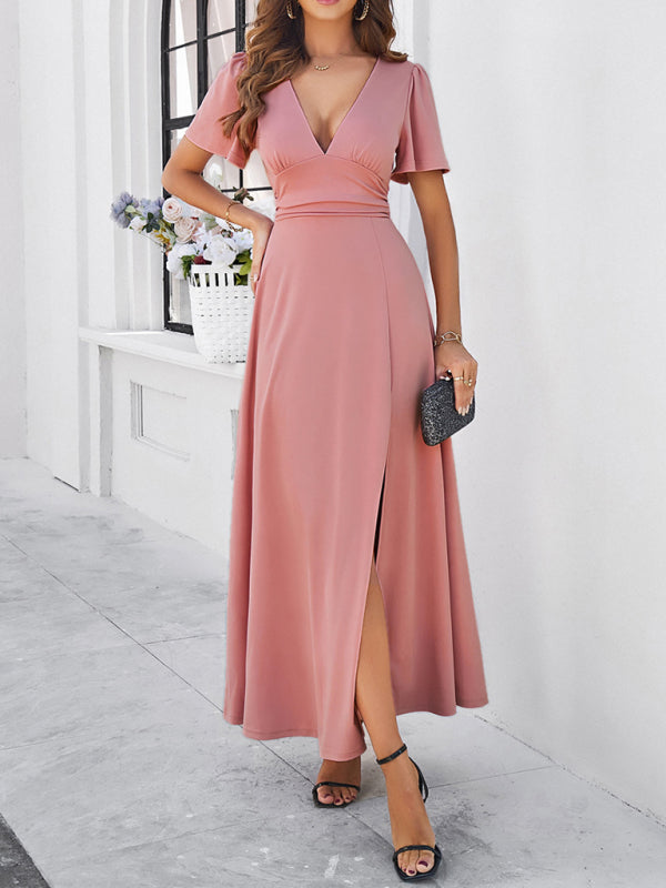 Elegant Dresses- Women Elegant A-Line Slit Maxi Dress for Wedding Guests- - Pekosa Women Fashion