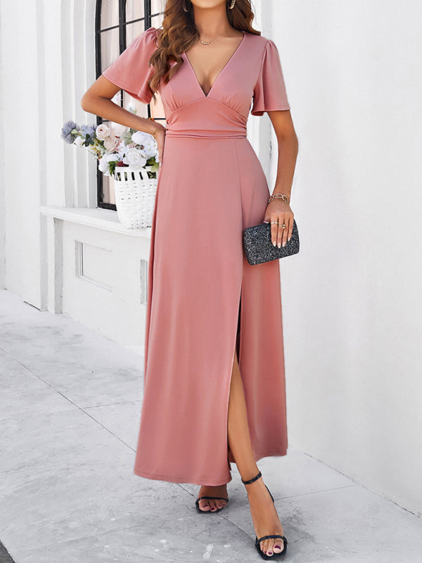 Elegant Dresses- Women Elegant A-Line Slit Maxi Dress for Wedding Guests- - Pekosa Women Fashion