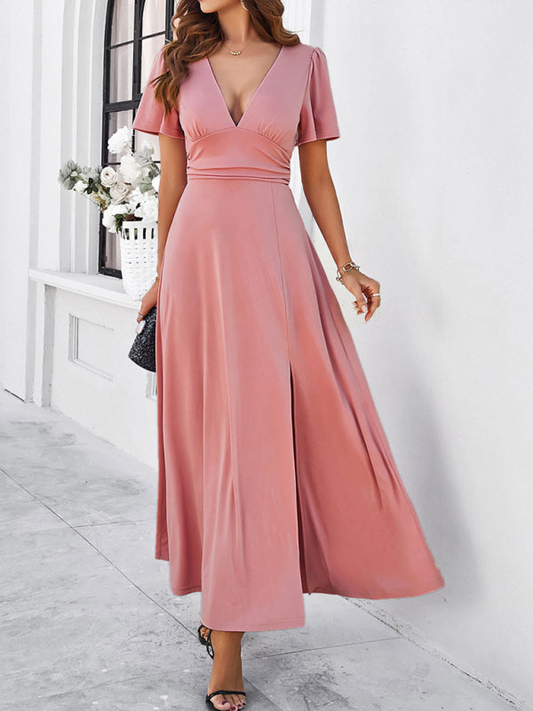 Elegant Dresses- Women Elegant A-Line Slit Maxi Dress for Wedding Guests- - Pekosa Women Fashion