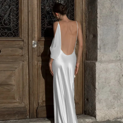 Elegant Dresses- Wedding Day Women's Backless Satin Trumpet Maxi Dress- - Pekosa Women Fashion