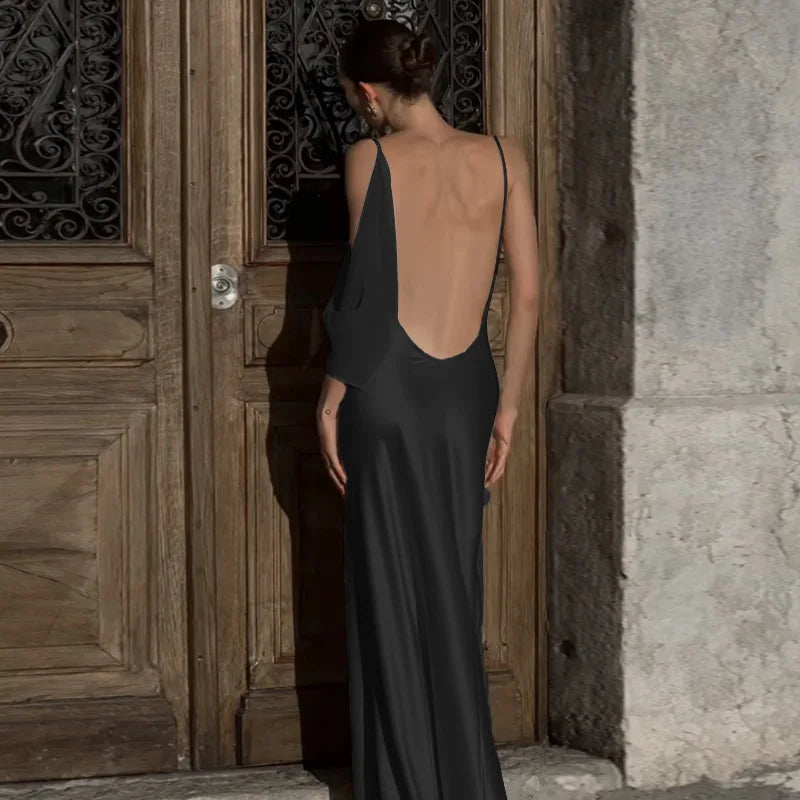 Elegant Dresses- Wedding Day Women's Backless Satin Trumpet Maxi Dress- - Pekosa Women Fashion