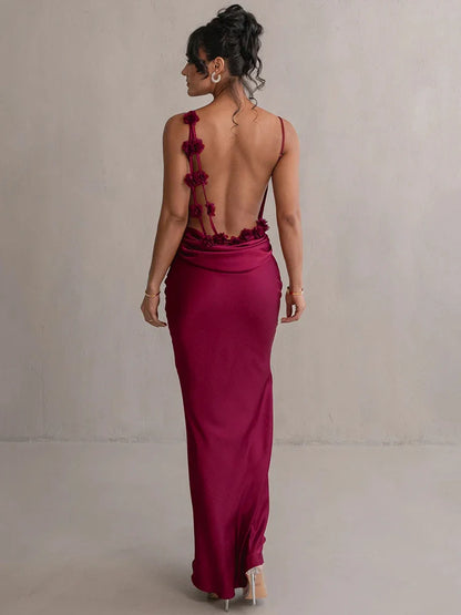 Elegant Dresses- Draped Elegance Women's Cowl Neck Mermaid Dress with Backless Styling- Wine Red- Pekosa Women Fashion