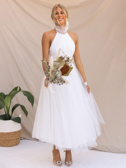 Robe en tulle ajustée et évasée pour femmes pour les réceptions de mariage