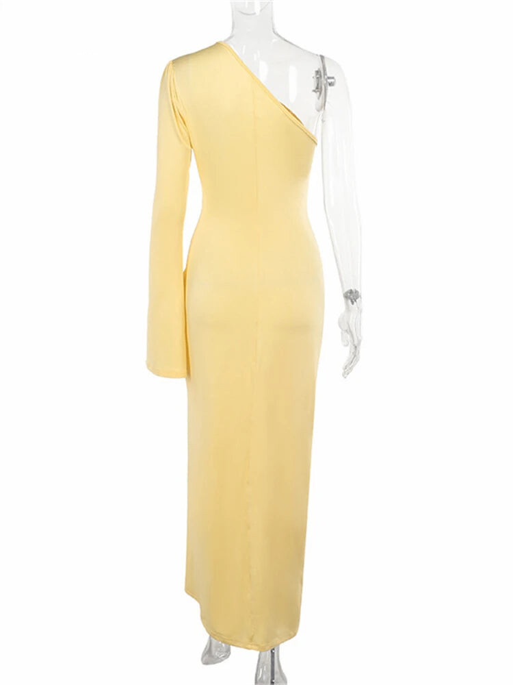 Elegant Dresses - Yellow Asymmetric Cocktail Gown with Rose Appliques