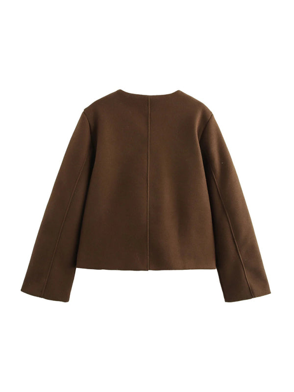 Elegant Jackets - Elegant Cropped Woolen Coat One-Button Fall Jacket