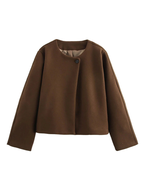 Elegant Jackets - Elegant Cropped Woolen Coat One-Button Fall Jacket