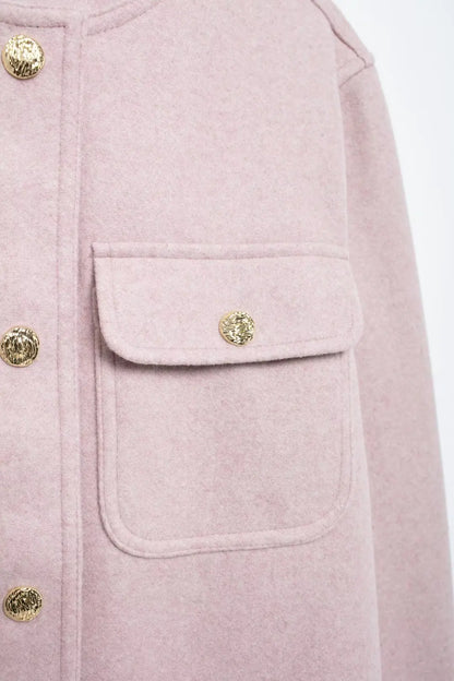 Elegant Jackets - Soft Pink Buttoned Blazer Elegant Dusty Office Jacket