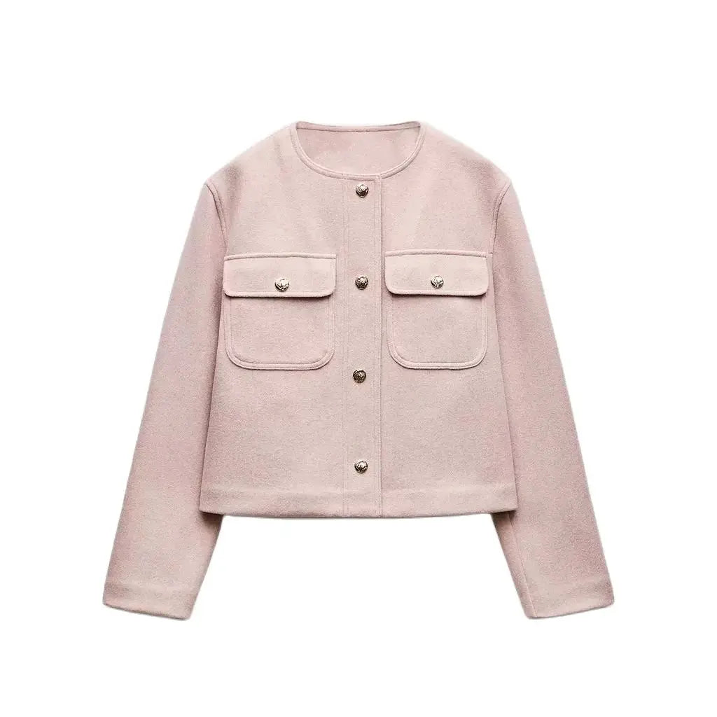 Elegant Jackets - Soft Pink Buttoned Blazer Elegant Dusty Office Jacket