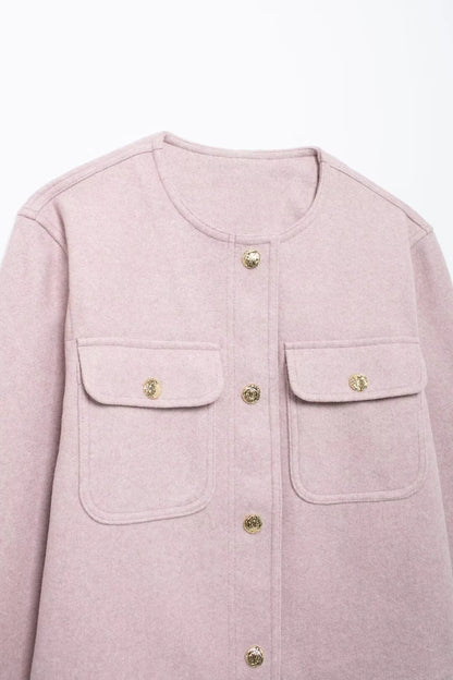 Elegant Jackets - Soft Pink Buttoned Blazer Elegant Dusty Office Jacket