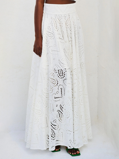 Elegant Sets - Elegant Eyelet Maxi Set Skirt & & Crop Top