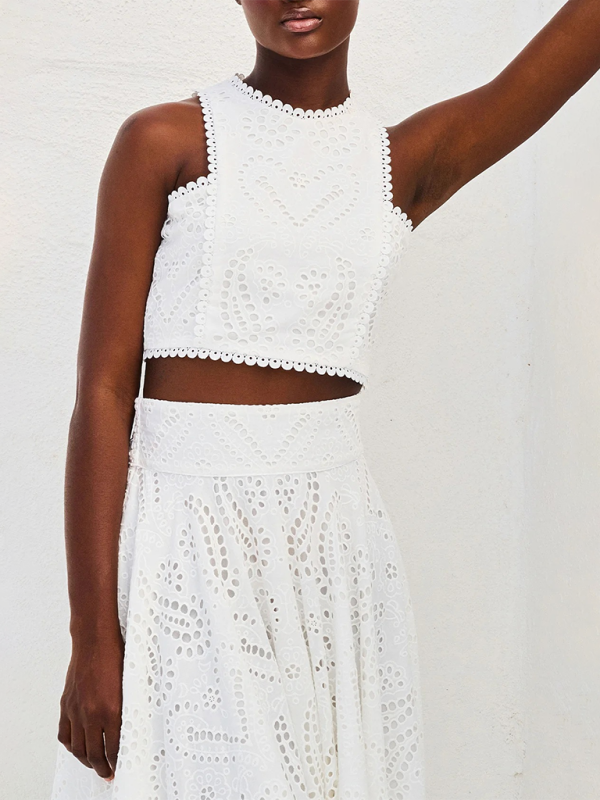 Elegant Sets - Elegant Eyelet Maxi Set Skirt & & Crop Top