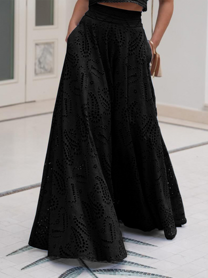 Elegant Sets - Elegant Eyelet Maxi Set Skirt & & Crop Top