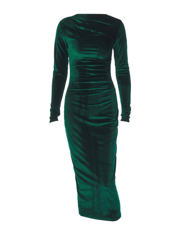 Elegant Velvet Dresses - Elegant Emerald Velvet Winter Dress