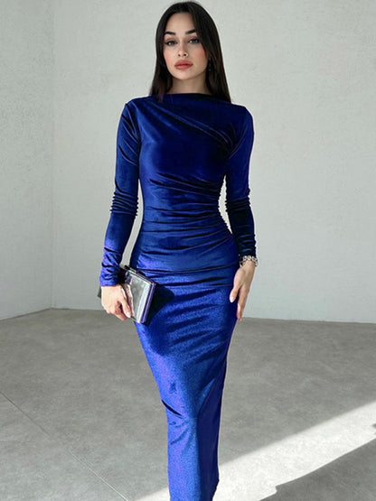 Elegant Velvet Dresses - Elegant Emerald Velvet Winter Dress