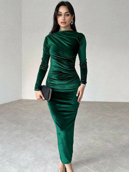 Elegant Velvet Dresses - Elegant Emerald Velvet Winter Dress