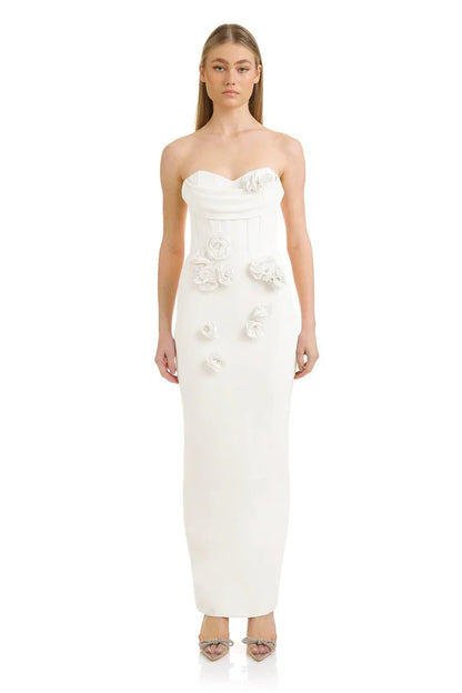 Evening Dresses- Elegant Rose Applique Strapless Gown - Perfect for Evening Events